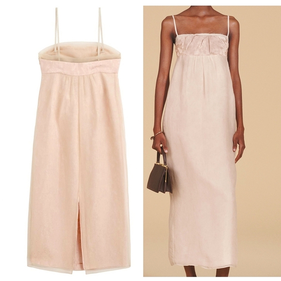 Zara Dresses & Skirts - Zara Limited Edition Mixed Organza Midi Dress linen dusty pink studio